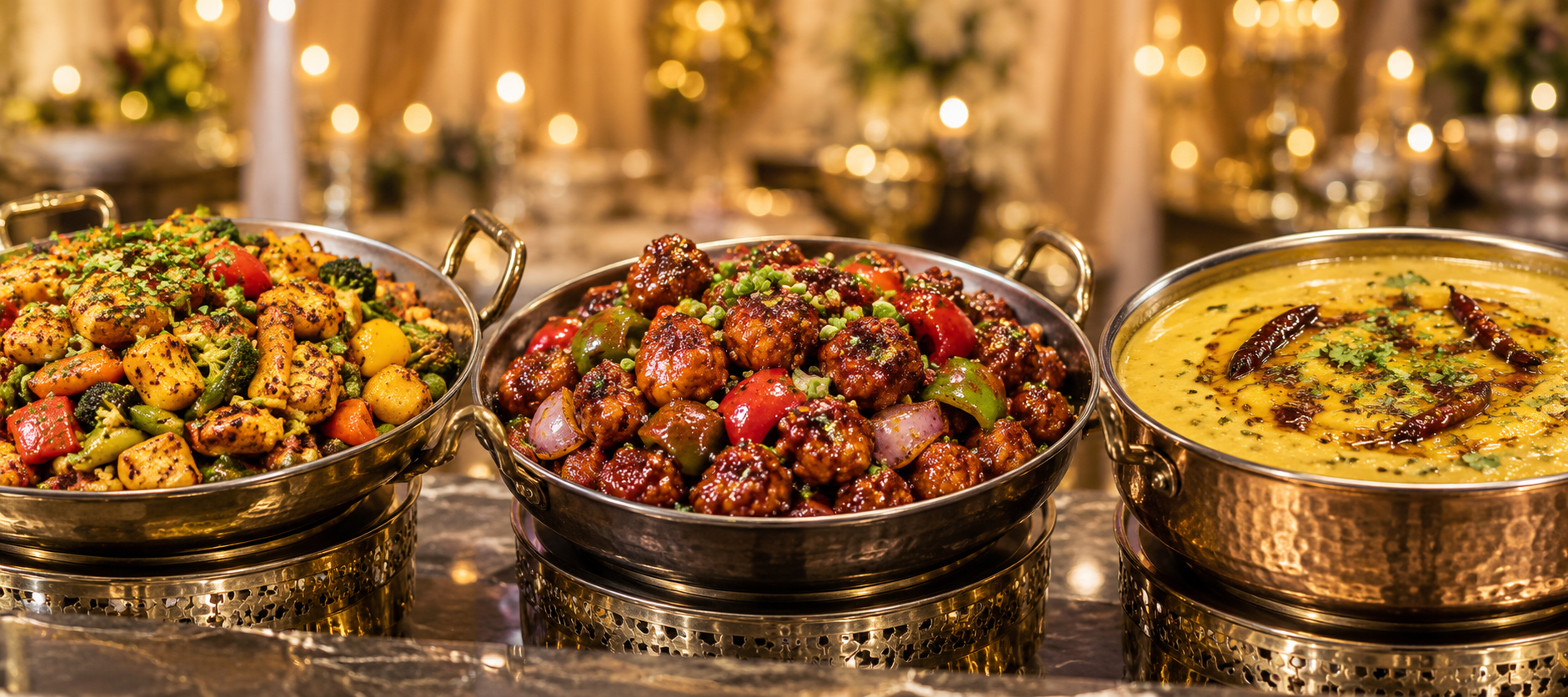 Luxury South Asian banquet appetizers display