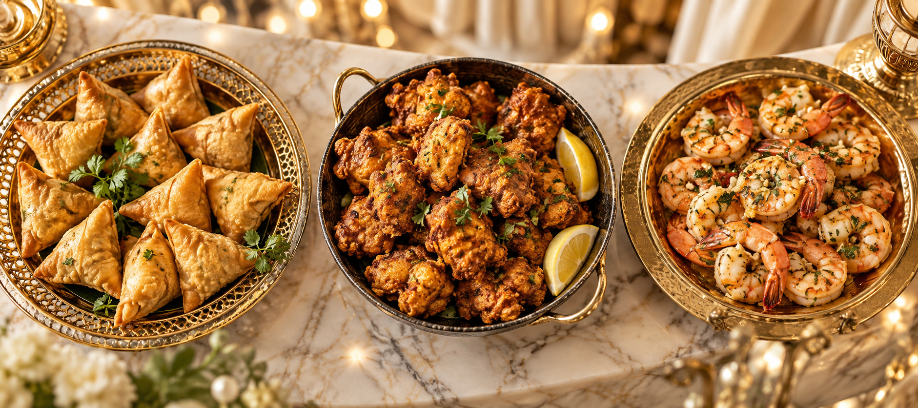 Luxury South Asian banquet appetizers display